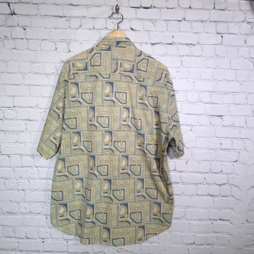 Vintage Renaissance Style Patterned Blue/Green XL Mens Short-sleeved Shirt - Picture 3 of 6